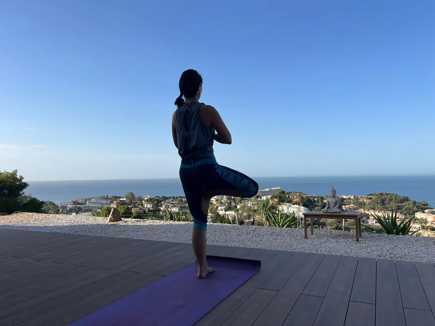 Outdoor yoga practice focused on movement and stretching